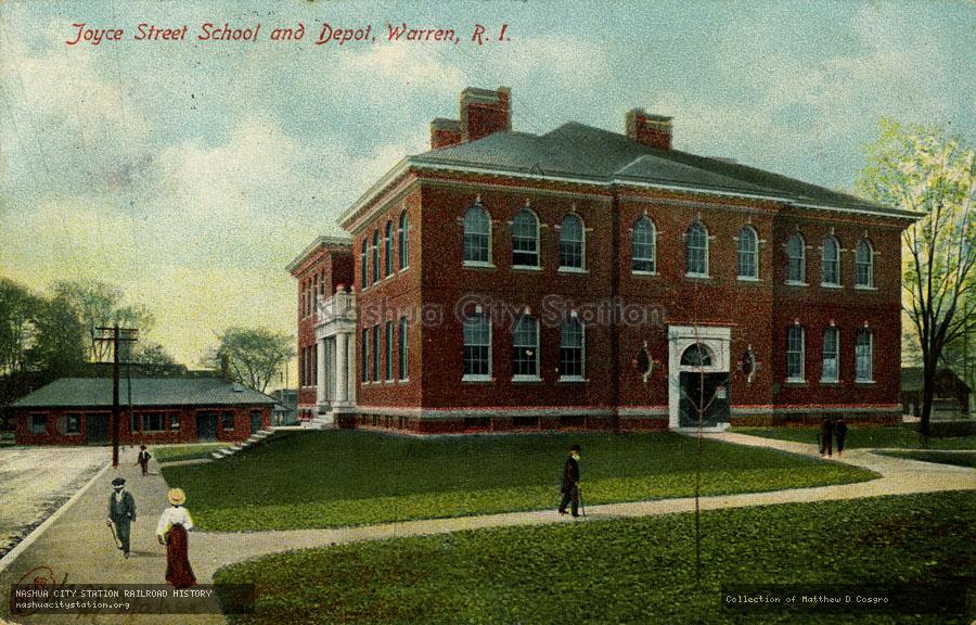 Postcard: Joyce Street School and Depot, Warren, RI